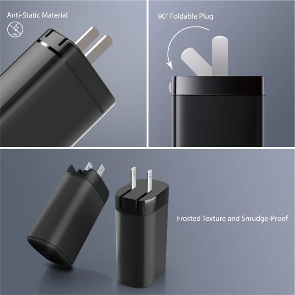 65W PD 3.0 Foldable 2-Port Wall Charger - Black - Image 3