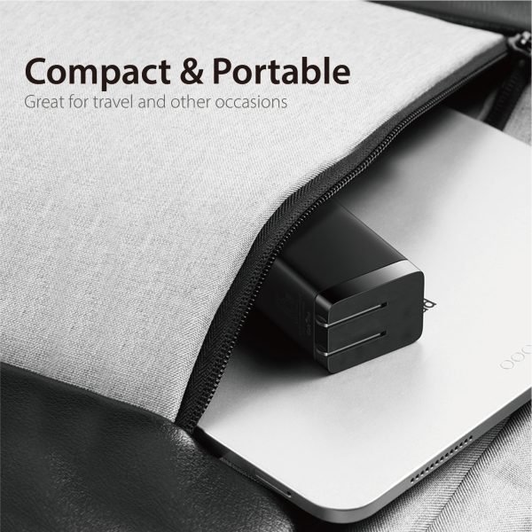 65W PD 3.0 Foldable 2-Port Wall Charger - Black - Image 7