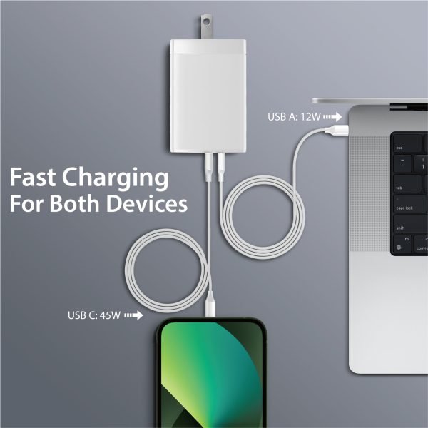 65W PD 3.0 Foldable 2-Port Wall Charger - White - Image 9