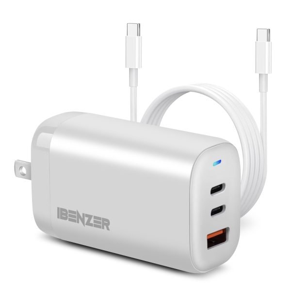 65W PD 3.0 Foldable 3-Port Wall Charger - White