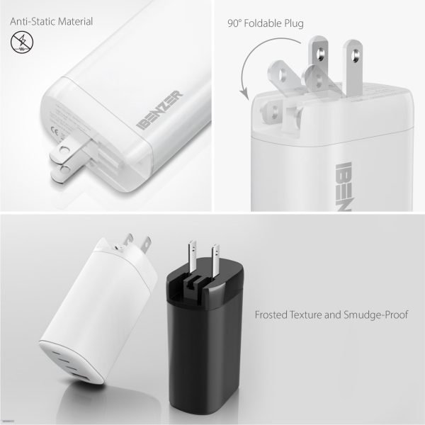 65W PD 3.0 Foldable 3-Port Wall Charger - White - Image 3